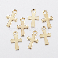 304 Stainless Steel Tiny Cross Charms, Golden, 12x7x1mm, Hole: 1.5mm(X-STAS-H436-49)