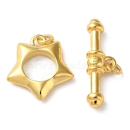 925 Sterling Silver Toggle Clasps, Long-Lasting Plated, Star with 925 Stamp, Real 18K Gold Plated, Star: 12.5x11.5x2.5mm, Bar: 5.5x7x3mm(STER-D005-06G)