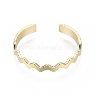 Brass Cuff Finger Rings, Open Rings, Nickel Free, Wave, Real 18K Gold Plated, US Size 7 1/4(17.5mm)(RJEW-N030-005-NF)