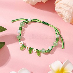 Glass and Braided Nylon Thread Beaded Bracelets, Lime Green, Inner Diameter: 1-3/8~2-7/8 inch(3.4~7.4cm)(BJEW-JB11509)