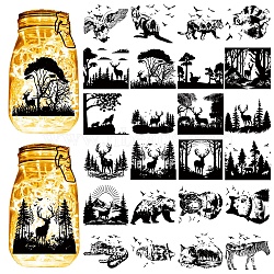 PVC Lamp Film for DIY Colorful Light Hanging Lamp Frosted Glass Jar, Forest Animals, 100x90mm, 24pcs/set(DIY-WH0408-030)