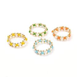 Glass Seed Beads Rings for Teen Girl Women, Brass Beads Rings, Mixed Color, US Size 7 1/4(17.5mm), 4pcs/set(X1-RJEW-TA00010)