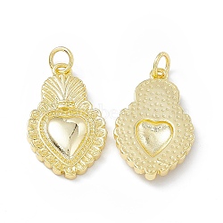 Rack Plating Brass Pendants, Long-Lasting Plated, Lead Free & Cadmium Free, with Jump Ring, Sacred Heart Charm, Real 18K Gold Plated, 24x15x3mm, Hole: 3mm(KK-B065-19G)