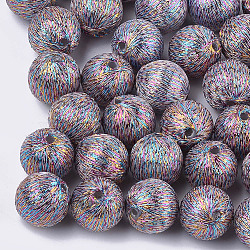 Polyester Thread Fabric Covered Beads, with ABS Plastic Inside, Round, Colorful, 16x17mm, Hole: 2mm(WOVE-T009-16mm-02)