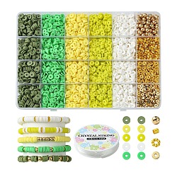 DIY Bracelet Kits, Including Handmade Polymer Clay Beads, CCB Plastic Spacer Beads, Brass Crimp Beads, Alloy Spacer Beads, Mixed Color, 6x1mm, Hole: 2mm, 5 colors, 28g/color, 140g(DIY-YW0009-13A)