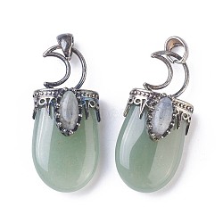 Natural Green Aventurine Pendants, with Brass Findings, Oval, Antique Silver, 44~46x20~21x16~17mm, Hole: 5x7mm(G-F639-09A)