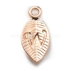 Alloy Pendants, Leaf with Letter Charm, Rose Gold, Letter.W, 15.5x7.5x2.5mm, Hole: 1.5mm(FIND-TAC0011-69W-RG)