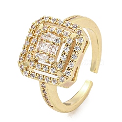 Brass Micro Pave Cubic Zirconia Cuff Rings, Rectangle Open Rings for Women, Long-Lasting Plated, Golden, Adjustable(RJEW-I103-020G)
