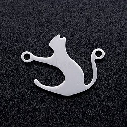 201 Stainless Steel Kitten Links connectors, Cat Silhouette, Stainless Steel Color, 19x15x1mm, Hole: 1.5mm(STAS-T049-T647-1)