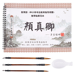 Elite 1 Book Chinese Calligraphy Brush Water Writing Magic Cloth Manuscript of Calligrapher, with 1Pc Spoon Shape Ink Tray Containers and 3Pcs 3 Styles Brushes Pen, Mixed Color, , 96~290x44~295x11.5~20mm(AJEW-PH0004-92A)