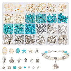 DIY Ocean Jewelry Making Finding Kit, Including Starfish & Turtle Synthetic Turquoise & Glass Seed Beads, Shell Links, Alloy Beads & Pendants & Clasp, 304 Stainless Steel Jump Rings, Mixed Color, 583Pcs/box(DIY-NB0009-52)