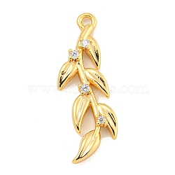 Brass Micro Pave Clear Cubic Zirconia Pendants, Leaf, Golden, 24x7.6x2.4mm, Hole: 1.2mm(KK-U015-13G-1)