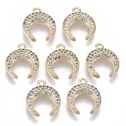 Brass Micro Pave Cubic Zirconia Charms, Nickel Free, Real 18k Gold Plated, Moon, Clear, 14x12x3mm, Hole: 1.2mm(KK-R112-065-NF)