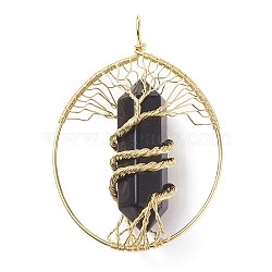 Natural Obsidian Big Pendants, with Brass Findings, Teardrop, 69~71x49~51.5x15~18mm, Hole: 5x6mm(G-F702-02G-C)