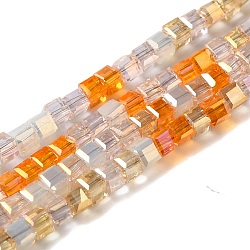 Electroplate Glass Beads Strands, Full Rainbow Plated, Faceted, Cube, Orange, 2~2.5x2.5~3x2.5~3mm, Hole: 0.8mm, about 186pcs/strand, 18.31''(46.5cm)(EGLA-F121-FR-B05)