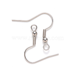 304 Stainless Steel Earring Hooks, Ear Wire, with Horizontal Loop, Stainless Steel Color, 20~22x22mm, Hole: 2mm, Pin: 0.7mm(X-STAS-S111-001)