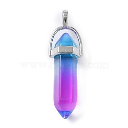 Faceted Bullet Glass Pointed Pendants, with Platinum Plated Alloy Findings, Blue Violet, 41x13.5mm, Hole: 6x3.5mm(GLAA-CJC0001-16E)