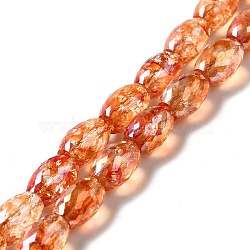 Electroplate Transparent Glass Beads Strand, AB Color Plated, Faceted, Oval, Sandy Brown, 11.5~12x8mm, Hole: 1.2mm, about 45~48pcs/strand, 20.87~22.20 inch(53~56.4cm)(GLAA-G088-06D)