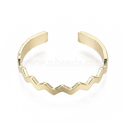 Brass Cuff Finger Rings, Open Rings, Nickel Free, Wave, Real 18K Gold Plated, US Size 7 1/4(17.5mm)(RJEW-N030-005-NF)