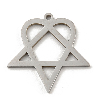 304 Stainless Steel Pendants, Laser Cut, Triangle with Heart Charm, Stainless Steel Color, 24x24x1mm, Hole: 1.5mm