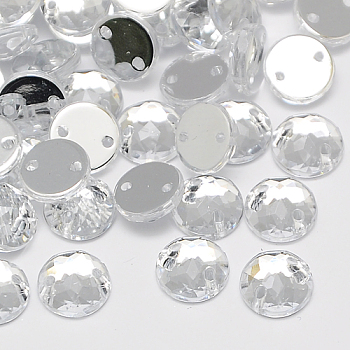 Sew on Rhinestone, Taiwan Acrylic Rhinestone, Two Holes, Garments Accessories, Faceted, Half Round/Dome, Clear, 8x3mm, Hole: 1mm