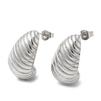304 Stainless Steel Croissant Stud Earrings, Stainless Steel Color, 23x13mm