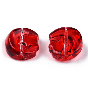 Transparent Spray Painted Glass Beads, Moon with Star, Red, 14x12.5x5mm, Hole: 1mm