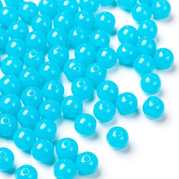 Fluorescent Acrylic Beads, Round, Dodger Blue, 8mm, Hole: 1.5mm, about 1700pcs/500g