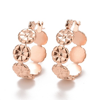 Ion Plating(IP) Flower 304 Stainless Steel Hoop Earrings for Women, Rose Gold, 21.5x19.8x7mm, Pin: 0.6mm