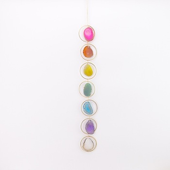 7 Chakra Rainbow Natural Agate Slice Suncatcher, Gemstone Window Hanging Decor for Home, 670x70mm