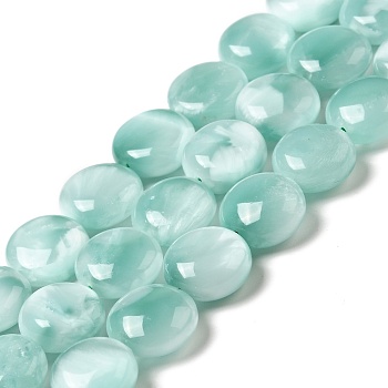 Natural Glass Beads Strands, Grade A, Flat Round, Aqua Blue, 12x4~6.5mm, Hole: 1mm, about 34pcs/strand, 15.5~15.7''(39.37~39.88cm)