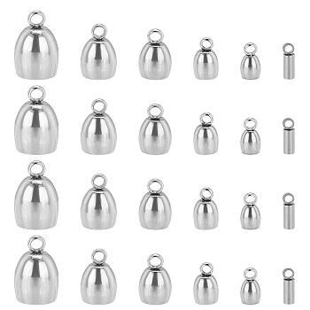 36Pcs 6 Style 304 Stainless Steel Cord Ends, End Caps, Stainless Steel Color, 6pcs/style