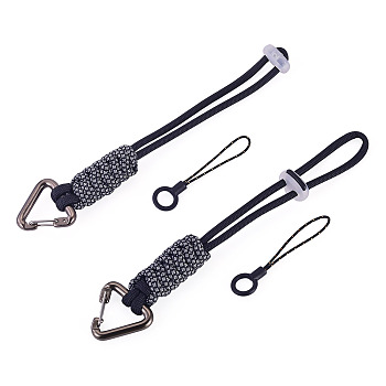 Polyester Cord Ropes Pendant Decorations, with Aluminium Alloy Triangle Rings, Black, 175mm