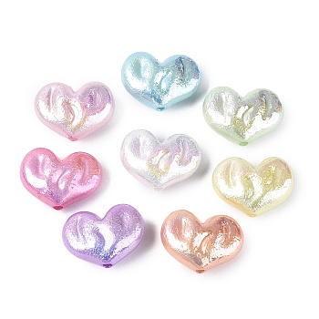 UV Plating Opaque Acrylic Beads, Iridescent, Heart, Textured, Mixed Color, 18x24x10mm, Hole: 2mm