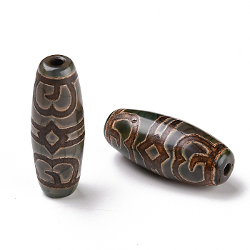 Tibetan Style dZi Beads, Natural Agate Beads, Dyed & Heated, Oval, 2-Eye, 28.5~32x10~12.5mm, Hole: 1.5~3mm
