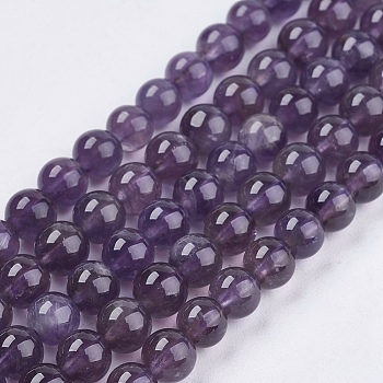 Natural Gemstone Beads Strands, Amethyst, AB Grade, Round, Purple, 6mm