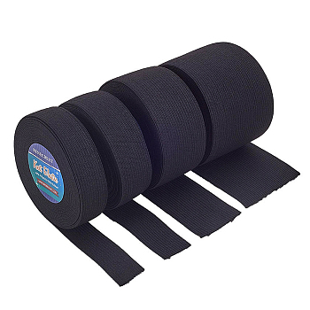 Flat Elastic Rubber Cord/Band, Webbing Garment Sewing Accessories, Black, 20mm/25mm/38mm/60mm, 5m/roll, 4roll/set