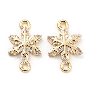 Brass Pave Clear Cubic Zirconia Connector Charms, Snowflake Links, Real 18K Gold Plated, 16.5x10.5x3mm, Hole: 1.5mm