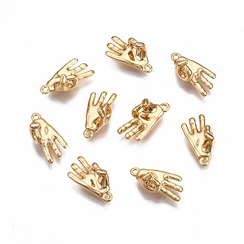 Brass Charms, Nickel Free, Plam, Gesture Language, for OK, Real 18K Gold Plated, 13.5x6.5x5.5mm, Hole: 1mm