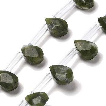 Natural Xinyi Jade/Chinese Southern Jade Beads Strands, Faceted, Teardrop, Top Drilled, 9x6x4mm, Hole: 0.8mm, about 32pcs/strand, 16.54''(42cm)