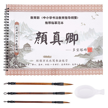 Elite 1 Book Chinese Calligraphy Brush Water Writing Magic Cloth Manuscript of Calligrapher, with 1Pc Spoon Shape Ink Tray Containers and 3Pcs 3 Styles Brushes Pen, Mixed Color, , 96~290x44~295x11.5~20mm