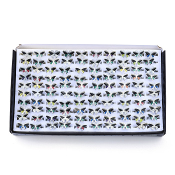 100Pcs Bling Butterfly Iron Mood Rings Set, Temperature Change Color Emotion Feeling Alloy Adjustable Ring for Women, Platinum, Mixed Color, Inner Diameter: 17.5~20mm