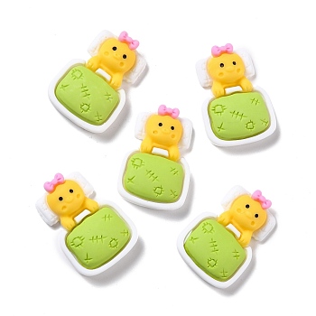 Opaque Resin Cabochons, Sleeping Chick, Green Yellow, 26.5x18x6.5mm