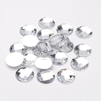 Acrylic Rhinestone Cabochons, Flat Back, Faceted, Half Round, Clear, 18x6mm, about 200pcs/bag