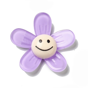 Acrylic Cabochons, Flower with Smiling Face, Lilac, 34x35.5x8mm