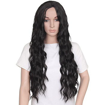 Long & Curly Wigs for Women, Synthetic Wigs, High Temperature Wigs, Black, 30 inch(77cm)