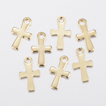 304 Stainless Steel Tiny Cross Charms, Golden, 12x7x1mm, Hole: 1.5mm