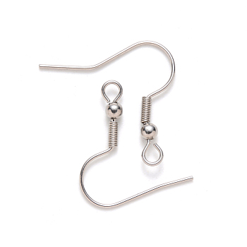 304 Stainless Steel Earring Hooks, Ear Wire, with Horizontal Loop, Stainless Steel Color, 20~22x22mm, Hole: 2mm, Pin: 0.7mm