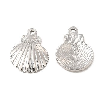 304 Stainless Steel Pendants, Shell Charm, Stainless Steel Color, 20.5x16x2.5mm, Hole: 1.6mm