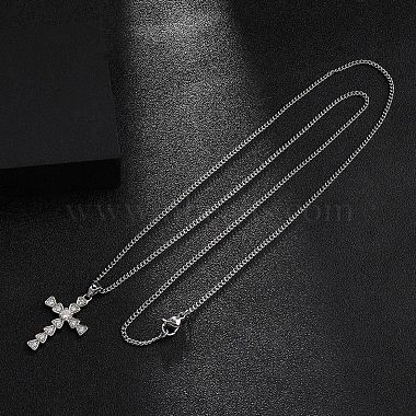 Brass Micro Pave Clear Zirconia Cross Pendant Necklaces(NJEW-M211-05A-P)-4